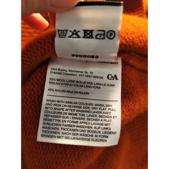 3289) C&A Est 1841 Burnt Orange Cowl Neck Cable Knit Wool Blend Sweater XXL - Picture 10 of 11